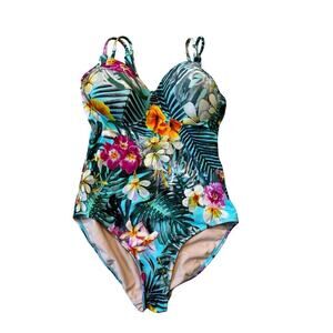AMOERIA "Sydney" one piece swim suit, size women's 12, Flora/Hawaiian print
